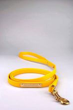 Ladda upp bild till gallerivisning, Bright yellow leash in biothane with brass gold rivets, tag and snap hook