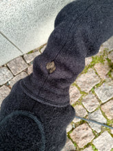 Ladda upp bild till gallerivisning, A black whippet onesie showing the collar hole in the neck.
