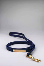 Ladda upp bild till gallerivisning, Dark blue leash in biothane with brass gold rivets, tag and snap hook
