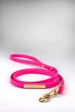 Ladda upp bild till gallerivisning, Bright pink leash in biothane with brass gold rivets, tag and snap hook
